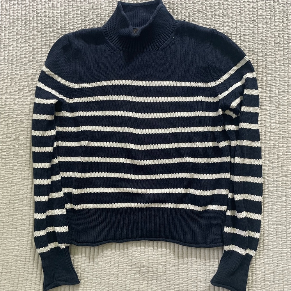 J Crew Navy and White Striped Rollneck Sweater
